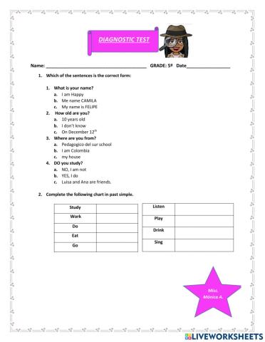 Diagnostic test 5° grade