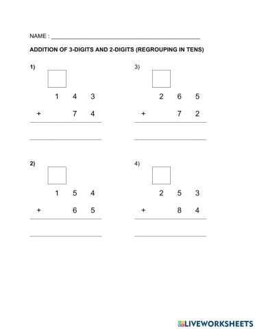 Addition of 3 digits by 2 digits