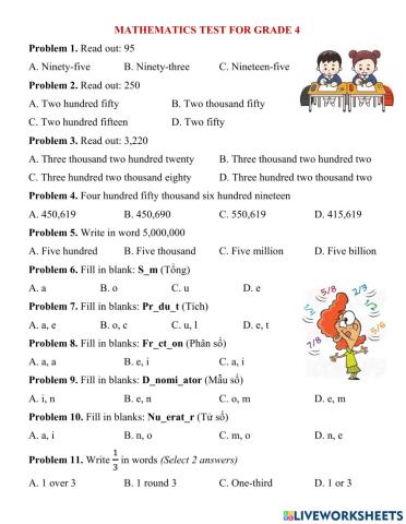 Grade 4. Second Mid-term mock test