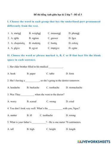 G7 - Thi giữa kỳ 2 - đề 3