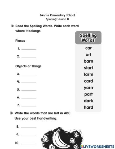 Spelling Lesson 8