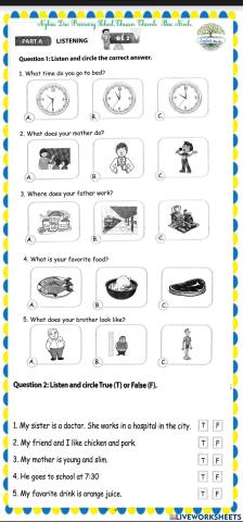 English 4 : Middle test of semester 2.Listening