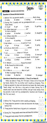 EL4: Middle test of semester2 : Reading and writing.