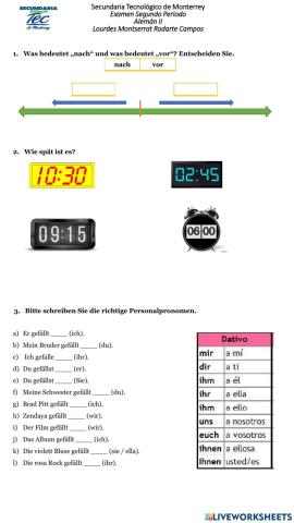 Segundo examen de periodo Alemán II