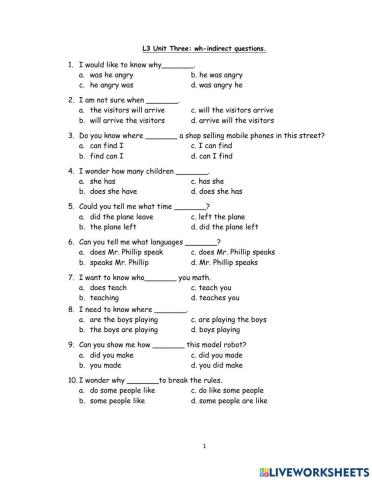 V4  Unit (3)  Indirect Wh-Questions.