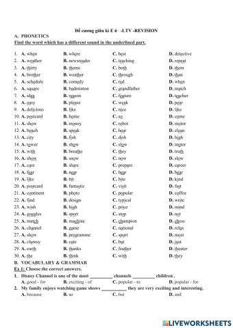 E6 đề cương ôn tập kì 2 LTV