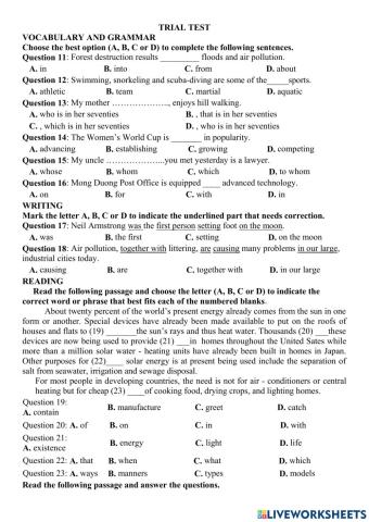 Trial test for mid term