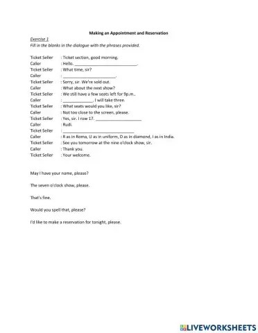 Making an Appointment and Reservation