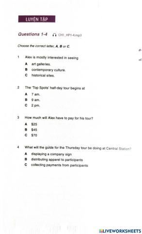 Listening hacker- 01 multiple choice section 1 (1-4)