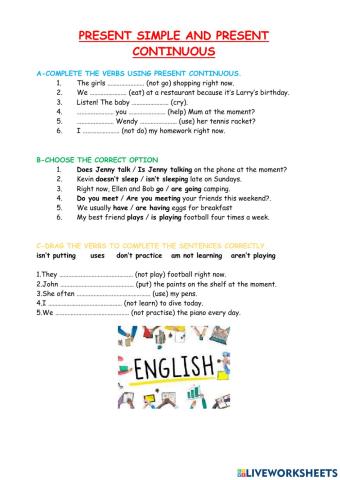 Present simple and continuous basic activities