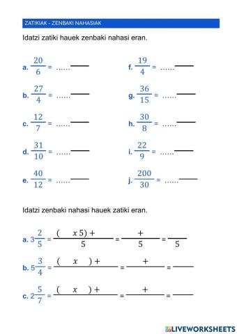 Zatikiak - Zenbaki nahasiak