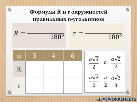 Радиусы описанной и вписанной окружностей правильных многоугольников
