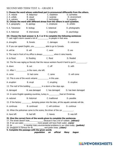 Second mid term test a- grade 8