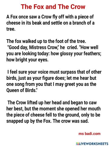 Day-30-english story-the fox and the crow