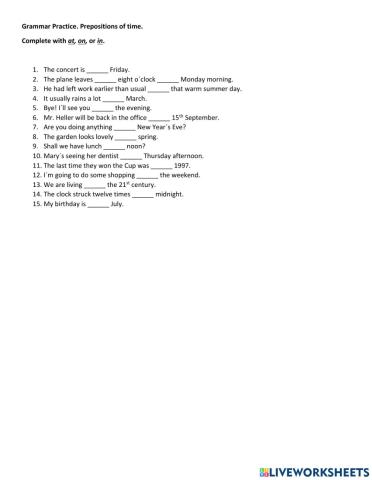 Prepositions of time