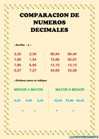 Comparacion De Nº Decimales
