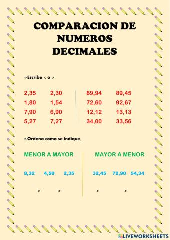 Comparacion De Nº Decimales