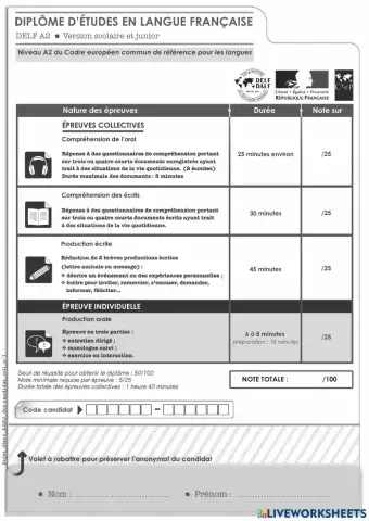 DELF a2 junior (première parties)