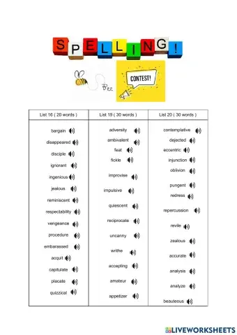 Spelling List 9th grade