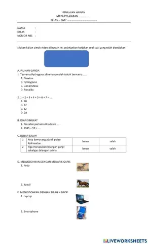 Latihan soal dengan liveworksheet sumarsono