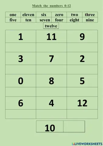 Match the numbers 0-12