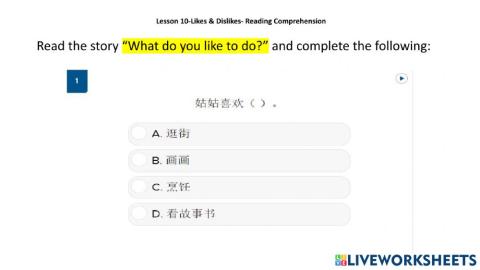 Lesson 10-Likes and Dislikes-Reading Comprehension