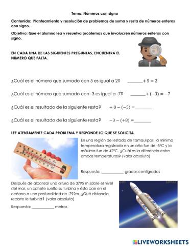 Problemas de números con signo