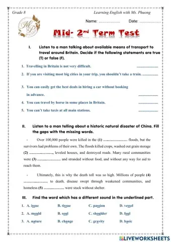 English 8 - Mid -2nd term test
