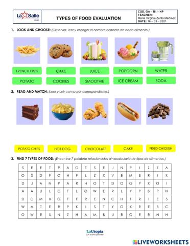 Types of food activity