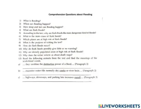 Comprehension Questions about Flooding