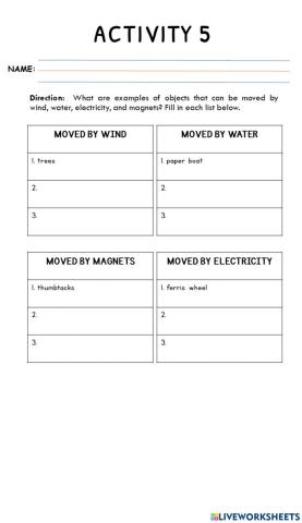 A5-Q4W1-Lesson 21 - Push or Pull, What Makes Objects Move-ACTIVITIES