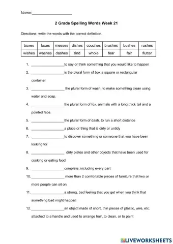 Definition- spelling words