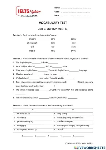 Vocab Test U9-BASIC IELTS