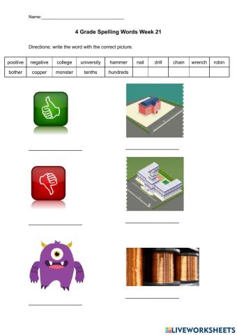 Spelling words - picture vocabulary