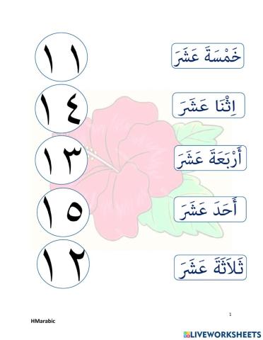 Nombor bahasa arab 11 hingga 20
