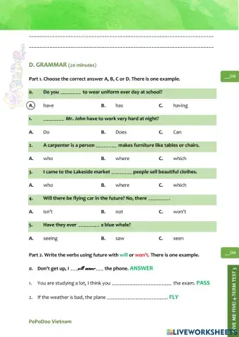 Give me five! 4 - Term test 3 - Grammar