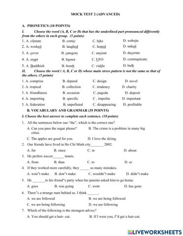 Mock test 2 (advanced)-G9