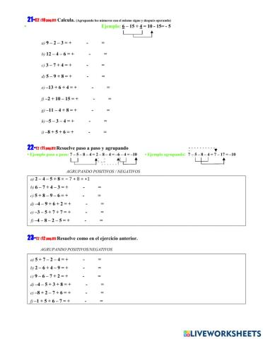 Sumas de números enteros