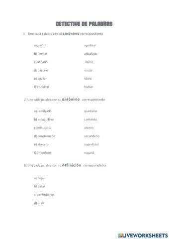 Detective de palabras ejercicio