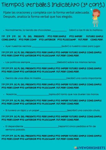Tiempos verbales (3ª conjugación)
