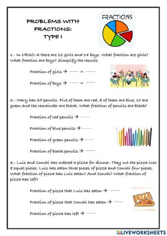 Word Problems with Fractions. Type I