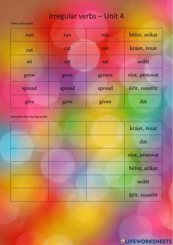 Project 2, Unit 4 - irregular verbs