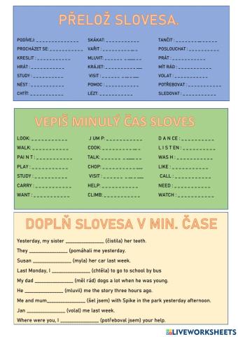 Translation ENxCZ, past simple regular