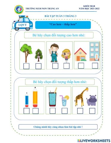 Làm quen với toán: -cao hơn - thấp hơn-