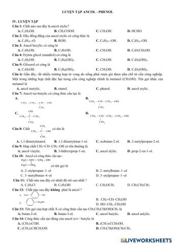 Bài tập trắc nghiệm ancol - phenol