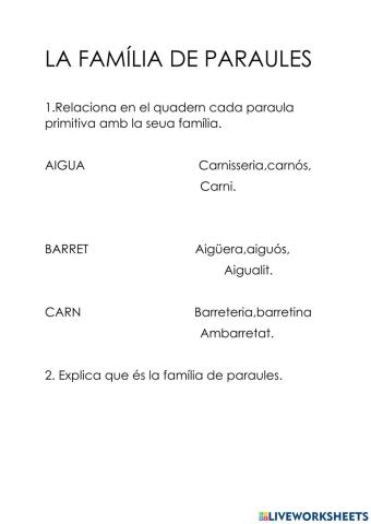 La família de paraules.