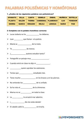 Polisémicas, homófonas y pronombres