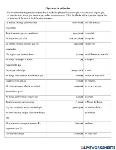 Spanish Present Subjunctive