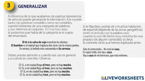 El articulo  generalizador