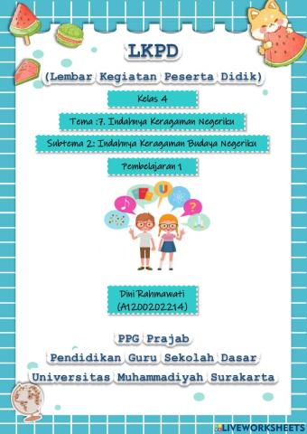 LKPD Kelas 4, Tema 7, SubtemAa 2, Pembelajaran 1